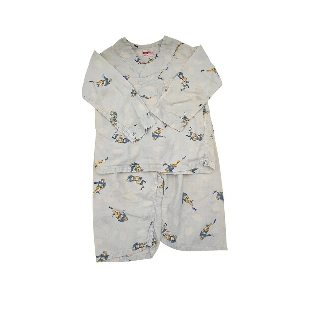 Vintage Sull Craft Kids Cream Football Print Cotton Pajama Set Top Pants